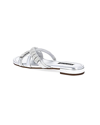 360 degree animation of product Silver leather embellished Mule sandals frame-5