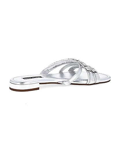 360 degree animation of product Silver leather embellished Mule sandals frame-13