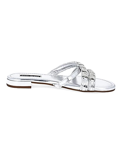 360 degree animation of product Silver leather embellished Mule sandals frame-15