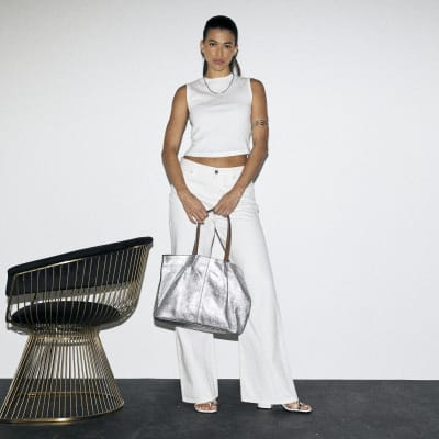 Silver leather clearance bag