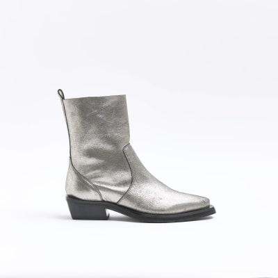 Silver western hot sale ankle boots