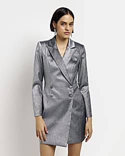Silver long sleeve wrap blazer dress