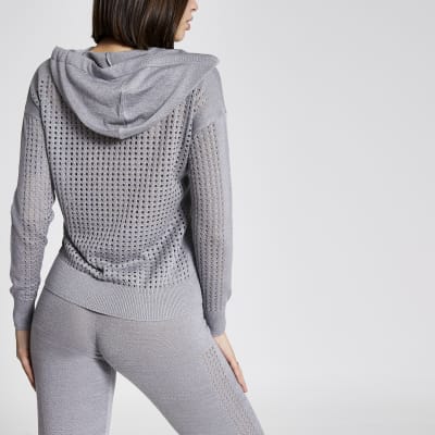Silver mesh long sleeve knitted hoodie