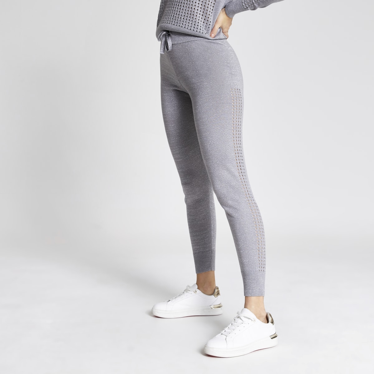 Silver mesh side knitted joggers