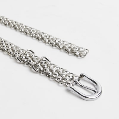 Silver metal chain belt River Island