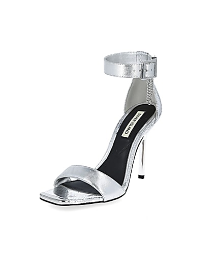 360 degree animation of product Silver metallic barely there heeled sandals frame-0