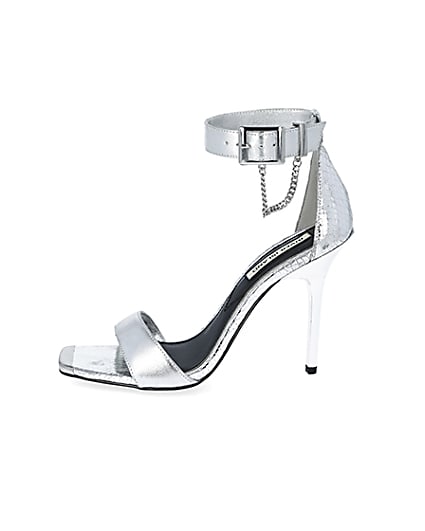 360 degree animation of product Silver metallic barely there heeled sandals frame-3