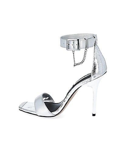 360 degree animation of product Silver metallic barely there heeled sandals frame-4