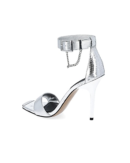 360 degree animation of product Silver metallic barely there heeled sandals frame-5