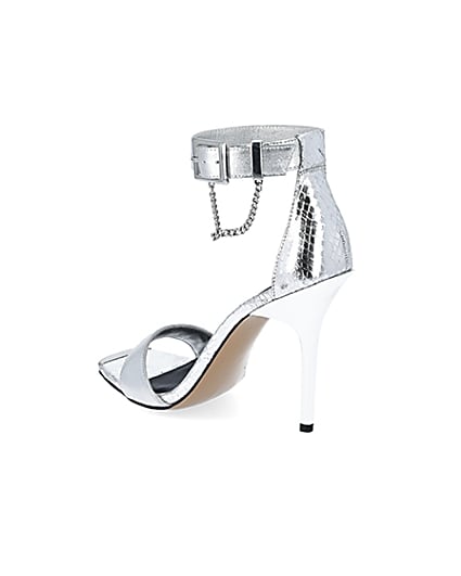 360 degree animation of product Silver metallic barely there heeled sandals frame-6