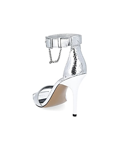 360 degree animation of product Silver metallic barely there heeled sandals frame-7