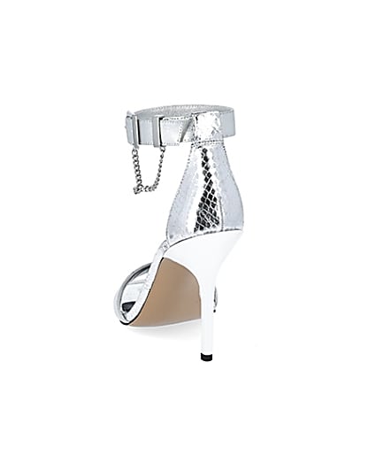 360 degree animation of product Silver metallic barely there heeled sandals frame-8