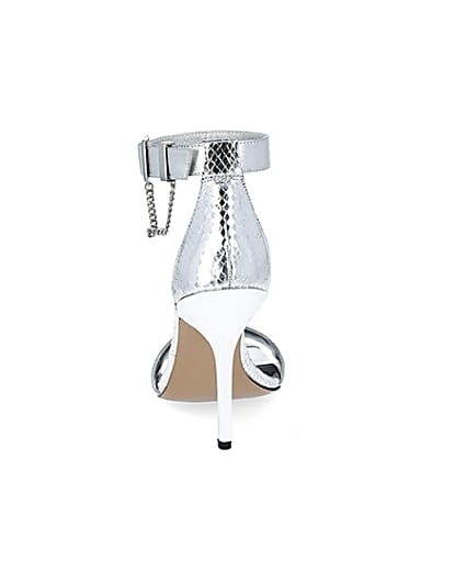 360 degree animation of product Silver metallic barely there heeled sandals frame-9