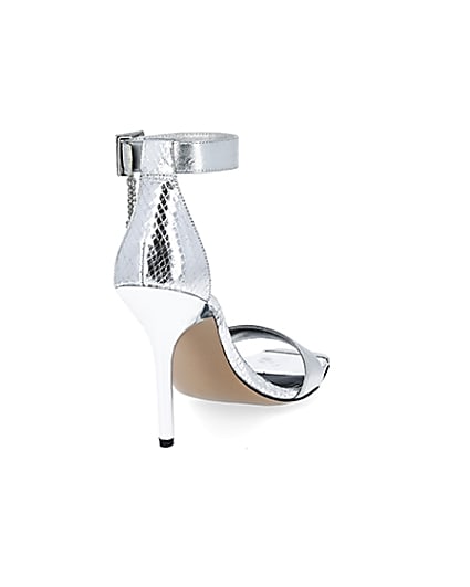 360 degree animation of product Silver metallic barely there heeled sandals frame-11
