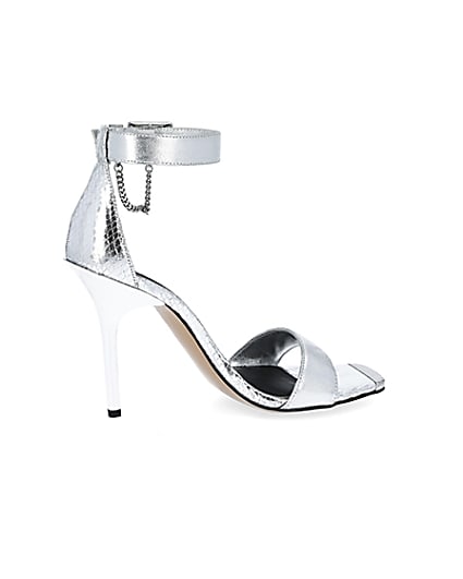 360 degree animation of product Silver metallic barely there heeled sandals frame-14