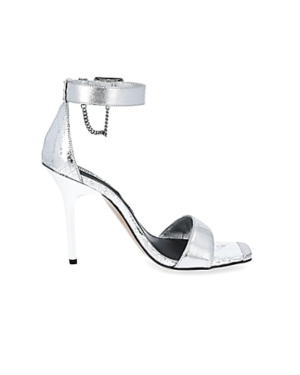 360 degree animation of product Silver metallic barely there heeled sandals frame-15