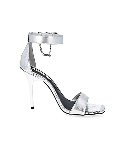 360 degree animation of product Silver metallic barely there heeled sandals frame-16