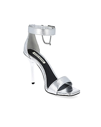 360 degree animation of product Silver metallic barely there heeled sandals frame-18