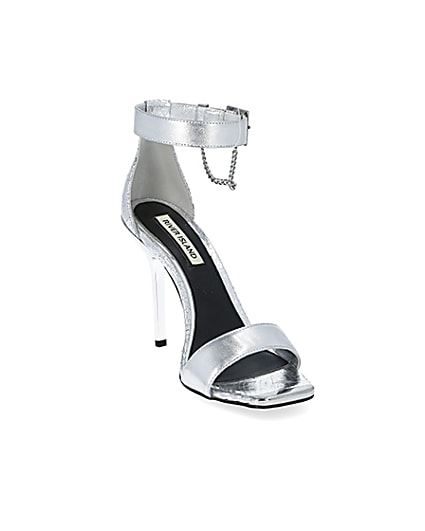 360 degree animation of product Silver metallic barely there heeled sandals frame-19