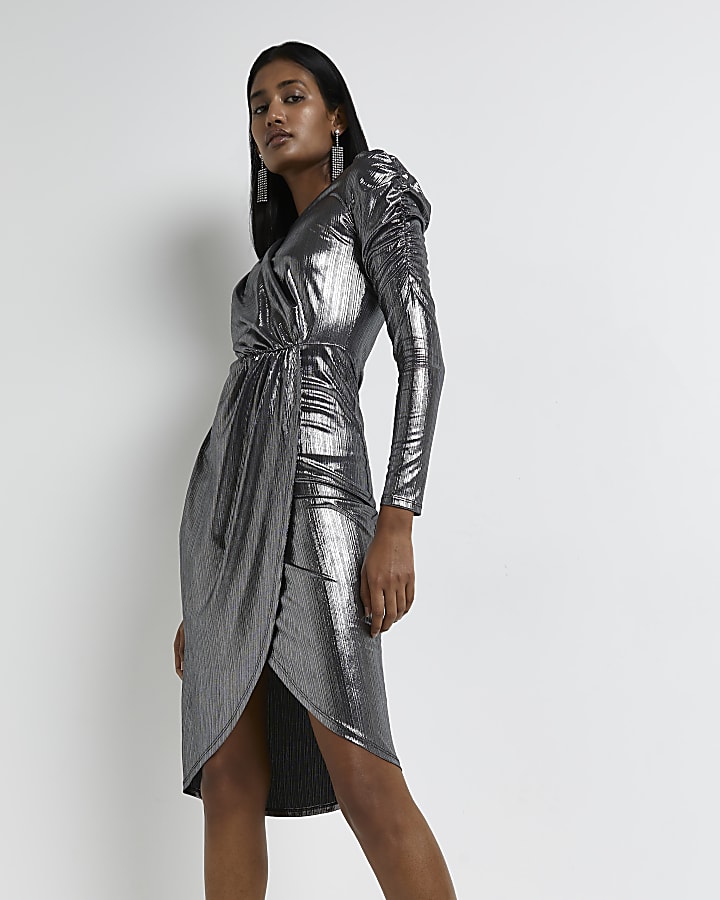 Silver metallic bodycon dress