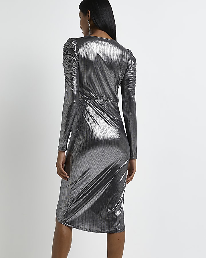 Silver metallic bodycon dress