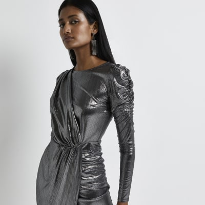 silver metallic bodycon dress