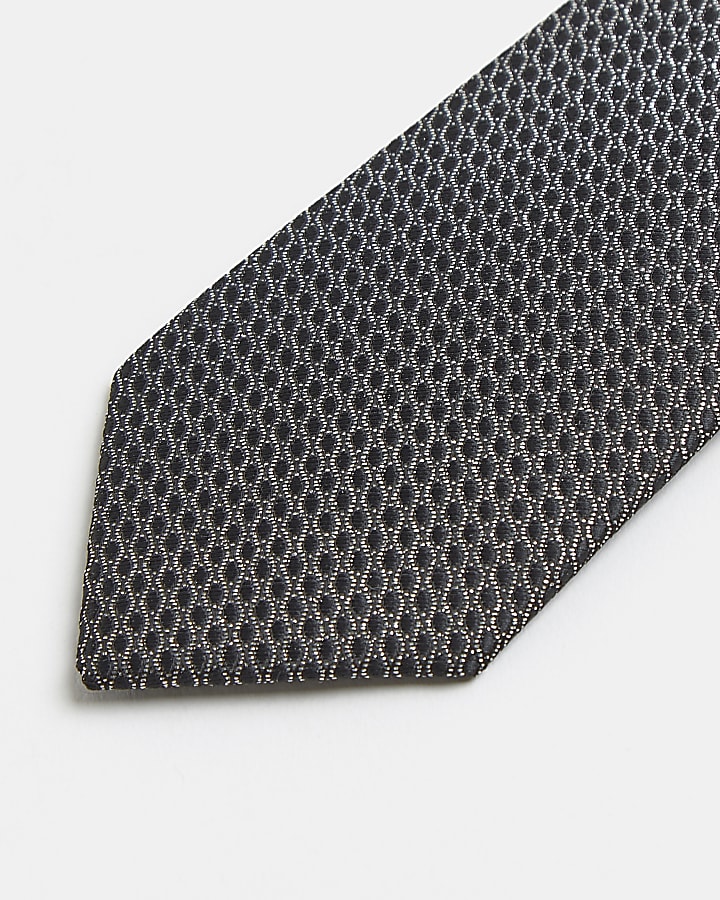 Silver metallic geometric print tie