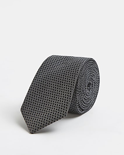 Silver metallic geometric print tie