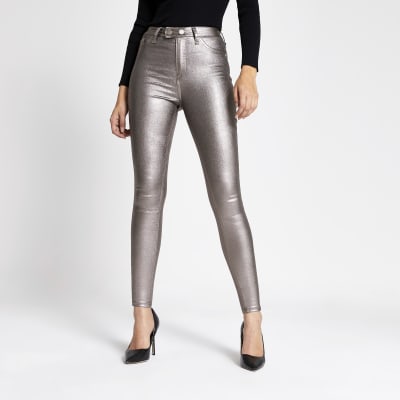metallic skinny jeans