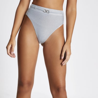 silver high waisted bikini bottoms