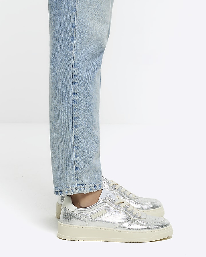 Silver metallic lace up trainers