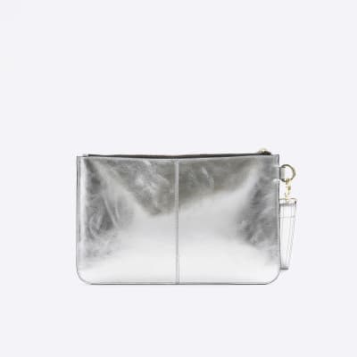 River island silver clutch sale