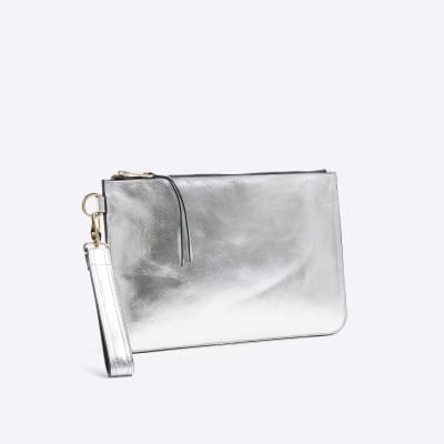 River island silver clutch hot sale