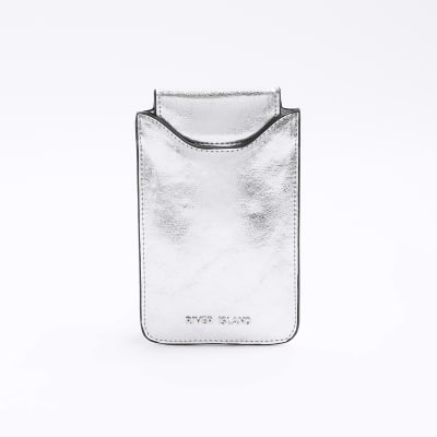 Silver metallic phone pouch River Island