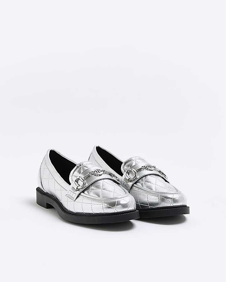Silver metallic quilted loafers