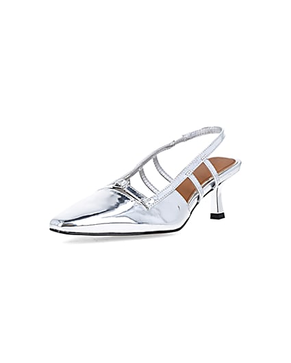 360 degree animation of product Silver metallic slingback court shoes frame-0