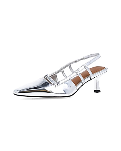 360 degree animation of product Silver metallic slingback court shoes frame-1