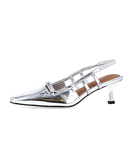 360 degree animation of product Silver metallic slingback court shoes frame-2