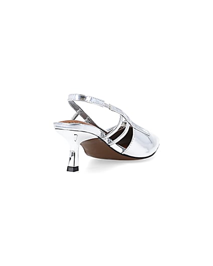 360 degree animation of product Silver metallic slingback court shoes frame-11