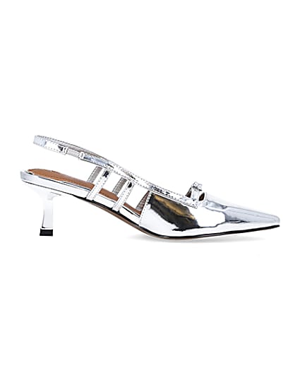 360 degree animation of product Silver metallic slingback court shoes frame-15