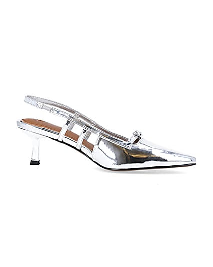 360 degree animation of product Silver metallic slingback court shoes frame-16
