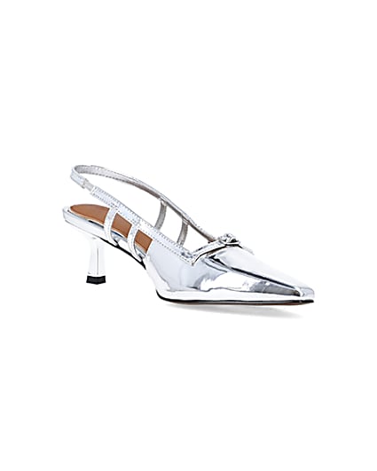 360 degree animation of product Silver metallic slingback court shoes frame-18