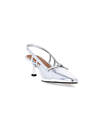 360 degree animation of product Silver metallic slingback court shoes frame-19