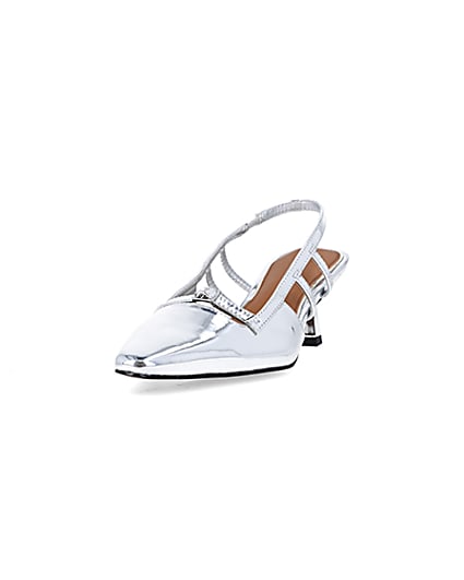 360 degree animation of product Silver metallic slingback court shoes frame-23