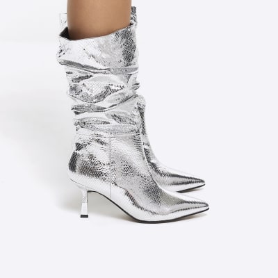 Metallic knee high clearance boots