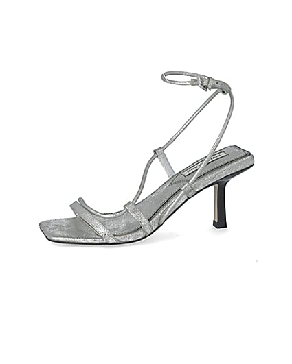 360 degree animation of product Silver metallic square toe midi heel sandals frame-2