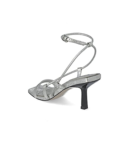 360 degree animation of product Silver metallic square toe midi heel sandals frame-6