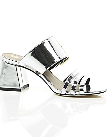 360 degree animation of product Silver metallic strappy mules frame-8