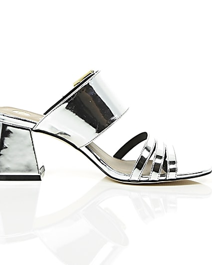 360 degree animation of product Silver metallic strappy mules frame-9