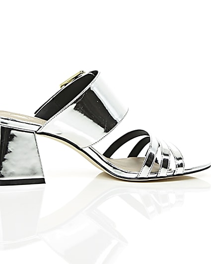 360 degree animation of product Silver metallic strappy mules frame-10